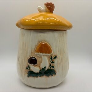 Vintage Mushroom Canister Cookie Jar With Lid Arnel's Hand Painted 1973 8 Inches